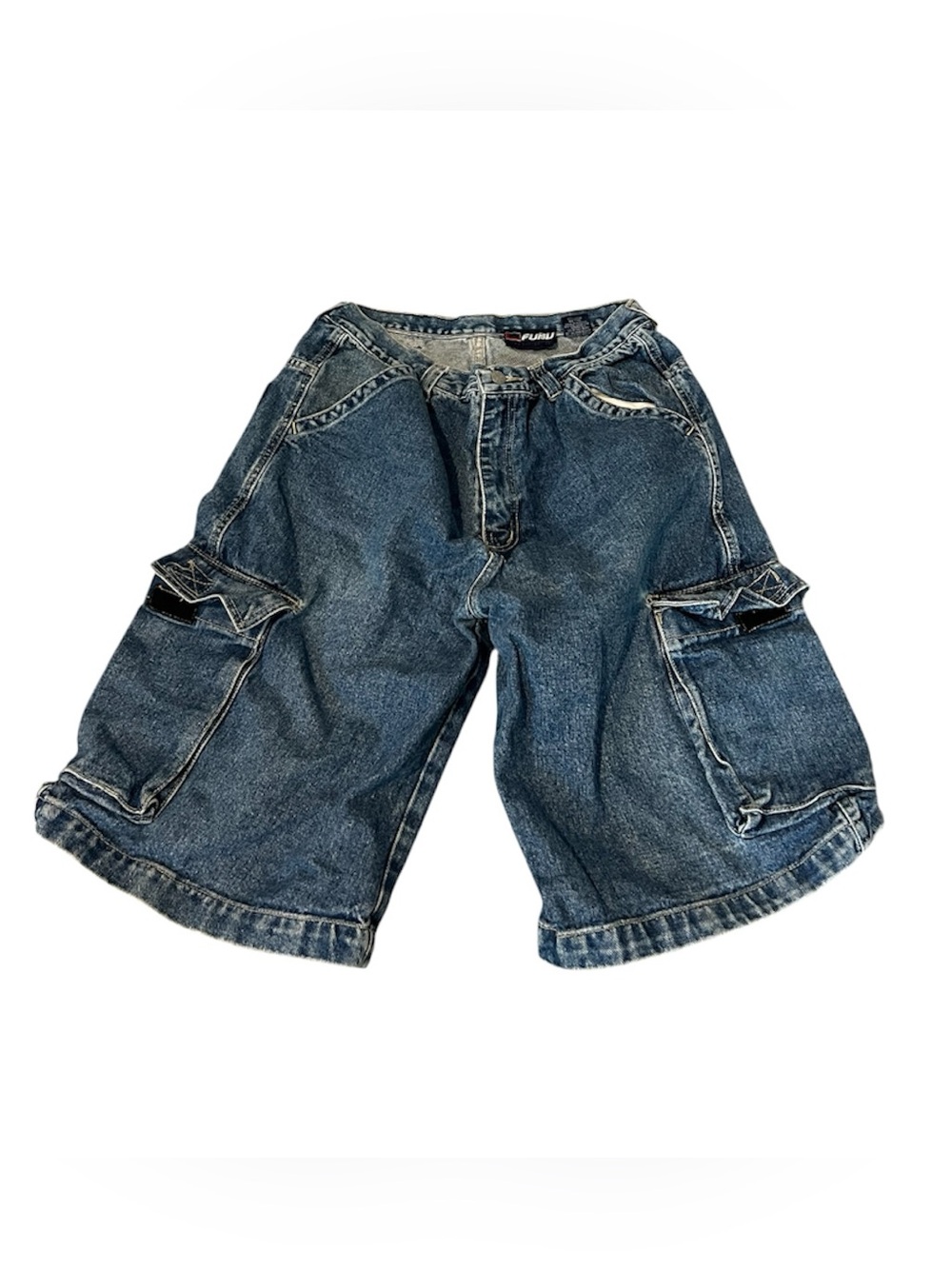 🔷FUBU: Men’s waist 34, blue jean long cargo shorts w/pockets preowned🔷